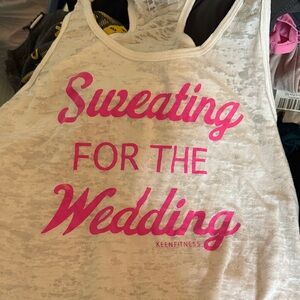Sweating For The Wedding Graphic Tank - Pink on White size large